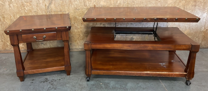 TRADITION STYLE LIFT-TOP COFFEE TABLE WITH MATCHING END TABLE