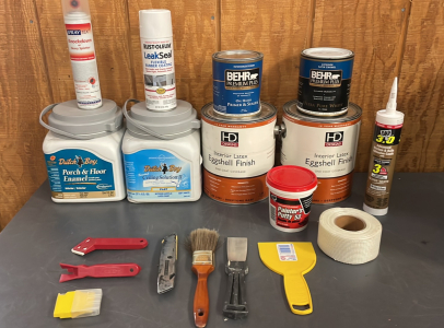 LARGE LOT OF PAINT AND PAINTING SUPPLIES