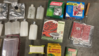 FISHING AND CAMPING SUPPLY LOT. SINGLE BURNER, COOK SET, MESS KIT, TACKLE BOXES - 2