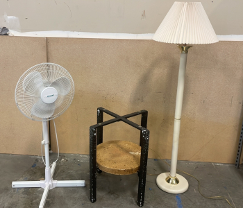 FLOOR LAMP, SIDE TABLE, AND OSCILLATING FAN