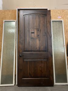 LARGE BEAUTIFUL FROMT ENTRYWAY DOOR WITH FRAME AND GLASS SLATS