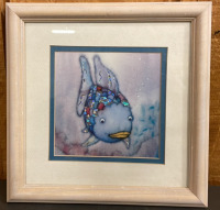 Decorative Jar Of Sand With Sea Shells, Decorative Jar Of “Sun” Gems, 3 Decorative Balls, and 2 Decorative Ceramic Fish Dishes, and Framed “Rainbow Fish” Picture - 3