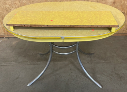 Vintage Yellow Oval Dinner Table With Matching Leaf