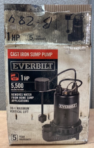 Everbilt Cast Iron Sump Pump 1Hp 5500 Gallons Per Hour