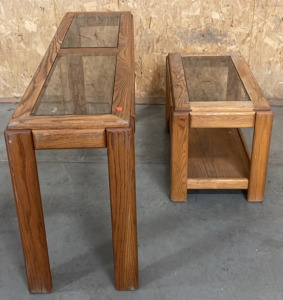 Set of Matching Wood Tables With Glass Tops