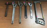 (1) Box Of Tools Including (1) Hack Saw, (4) Adjustable Wrenches, (1) Hammer, (1) 19 Piece Small Wrench set, And More - 5