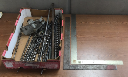 (15 Plus) Vintage Auger Drill Bit Set With (2) L Shape Framing Tools, And More