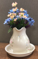 (1) Ceramic Vase With Matching Bottom Support, (1) Bundle of Faux Flowers, (1) Ceramic Shell Jewelry Holder, (2) Glass Candle Holders, (1) Vintage Candle Stick Telephone Display, And More - 7