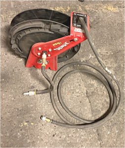 Wall Mounted Air Hose Reel W/ Air Hose and Lead Lines.