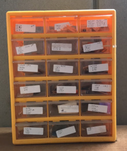 (1) Stack-On 18-Drawer Plastic Storage Container, With RCA Resistors, Archer Electronic Parts Pin Mini Dips, And More