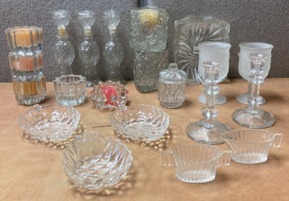 Avon Candle Holders, Avon Decanters, Toscano Austria Crystal Candle Holder, Mikasa Spring Flare Bowl & More