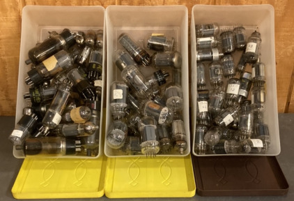 (3) Plastic Storage Containers W/ Electron Vacuum Tubes In Multiple Sizes 50+ Total