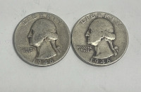 (2) 1946 Washington 90% Silver Quarters