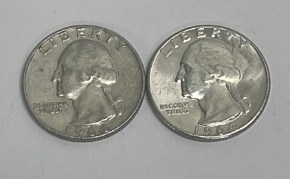 (2) 1964 Washington 90% Silver Quarters