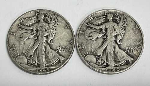 (2) Walking Liberty 90% Silver Half Dollar Coins Dated 1940-1945