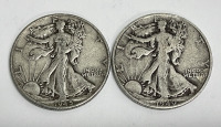 (2) Walking Liberty 90% Silver Half Dollar Coins Dated 1940-1945