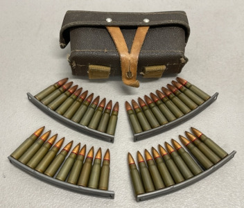 (4) Bandolier Magazines W/ 40 Rounds 7.62 x .39 And Original Leather Kirza USSR Soviet Ammo Pouch