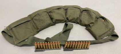 (120) Rounds Of .30 Caliber Carbine Ball M1 Ammunition Cartridges W/ (12) Magazines And Cloth Ammunition Belt