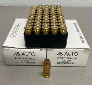 (100) Rounds Of Police Service 45 Auto .230 Grain Ammunition Cartridges