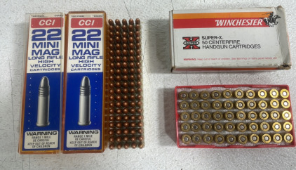 (1) Box of (32) Smith & Wesson 85 GR. Lead Ammunition Cartridges (2) Boxes of (100) Mini Mag High Velocity 22. Ammunition Cartridges