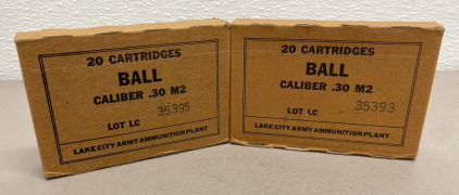 (40) Rounds Of Ball .30 Caliber M2 Army Surplus Ammunition