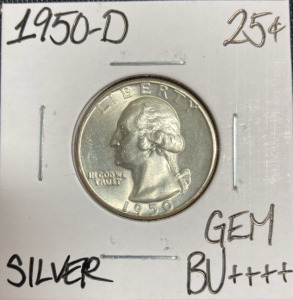 1950-D Gem BU++++ Silver Washington Quarter