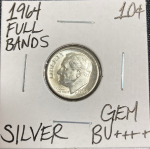 1964 Gem BU++++ Full Bands Silver Roosevelt Dime