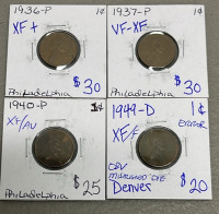 (8) Lincoln Wheat Pennies Dated 1930-1949, (6) Nickels 35% Silver Dated 1943-1945, (2) Obverse Misaligned Die Nickels Dated 1986 And 1999 - 3