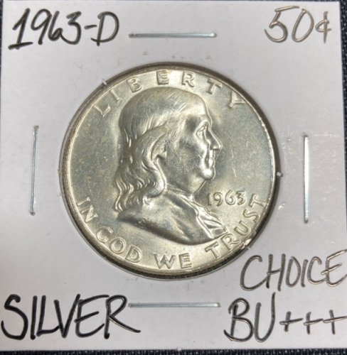 1963-D Choice BU+++ Silver Franklin Half Dollar