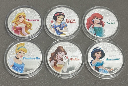 (6) Disney Princess .999 Fine Silver Plated Princess Rounds