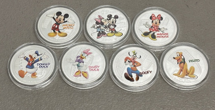 (7) Disney Character .999 Fine Silver Plated Rounds