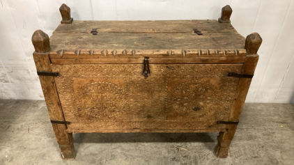 Antique Wood Chest w/ Hand Forged Hinges & Nails