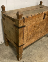 Antique Wood Chest w/ Hand Forged Hinges & Nails - 3