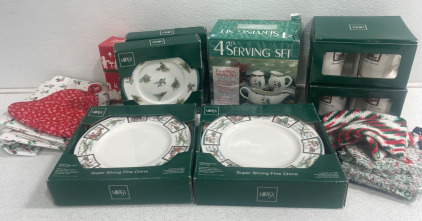 (1) Full Mikasa Fine China Christmas Set (2) Avon Santa Claus & Company Table Wear