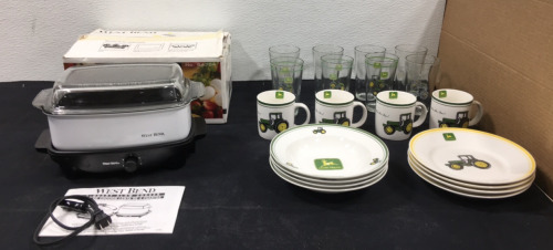 West Bend 4Qt Slow Cooker & Collection Of John Deere Dishware