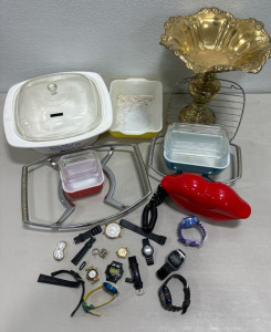 (4)Pieces of Cookware (1) Lips Telephone (2) Dish Holders & (4) Watches W/ Pieces