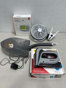 (1) Honeywell Smart Thermostat (1) USB Clip on Lamp (1) Electric Cordless Staple Gun and More….