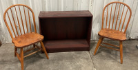 (1) Brown Wooden Bookshelf (2) Wooden Chairs