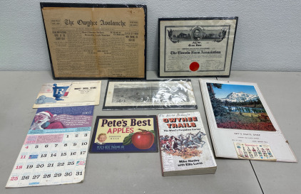 (7) Assorted Vintage Books, Papers & More! (1) 1910 The Lincoln Farm Association Certificate (1) Owyhee Trails & More…