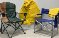 (1) 2 Piece Rain Suit (1) Folding Lawn Chair (1) Lewis and Clark Outdoors Folding Chair