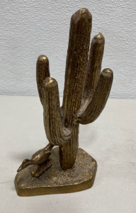 (1) Vintage 11” Brass Saguaro Cactus with Roadrunner