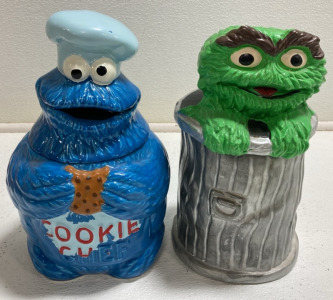 Oscar the Grouch and Cookie Monster Cookie Jars