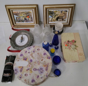 (2) Pictures (2) Charles Dickens Plates (1) Old Car