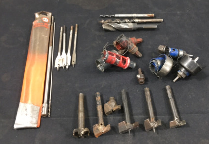 Collection Of Assorted Hole Saws, Router Bits & Drill Bits