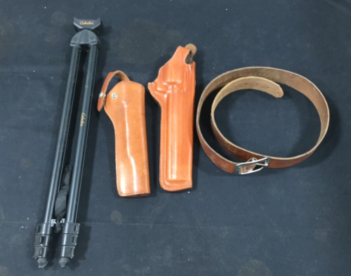 (2) Leather Holsters, (1) Leather Gun Belt & Cabela’s Telescoping Spotting Scope Bypod