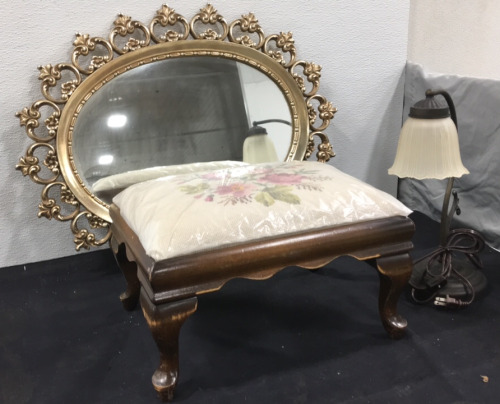 Small Footstool, Mirror & Lamp