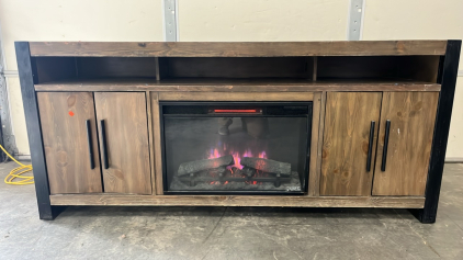 Rustic Style Media Stand W/ Working Fireplace Insert ( 32 1/4”x 6ft x 17 1/4”)