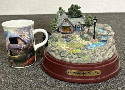 Thomas Kinkade Waterfall "Cottage By The Sea" And Lilac Cottage Illumination Mug