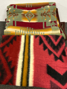 (2) Native American Design Blankets-1 Is Wool/Cotton Blend, Other is Polyester Blend