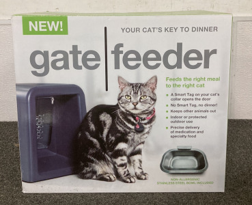 (1) Gate Feeder For Cats Featuring Smart ID RFID (With Non-Allergenic Stainless Steel Bowl Included